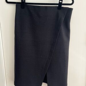 Elegant Black Wool Wrap Pencil Skirt